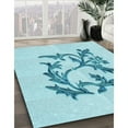 thumbnail image 3 of Ahgly Company Tapis Rond Lavable en Machine Intérieur Transitionnel Bleu Électrique, 3 Pieds Rond, 3 of 7