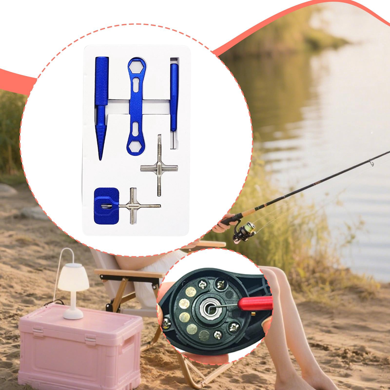 Dualoai Fishing Reel Repair Tool Kit Cap Remover Metal Fishing Reel Bearing Tool Kit Blue
