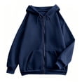 thumbnail image 5 of Plus Size Women's Full Zip Fashion Hoodie, Oversized Long Sleeve Hooded Sweatshirt with Pockets, Casual Cute Zip Up Hoodies, Navy, XXL, 5 of 6