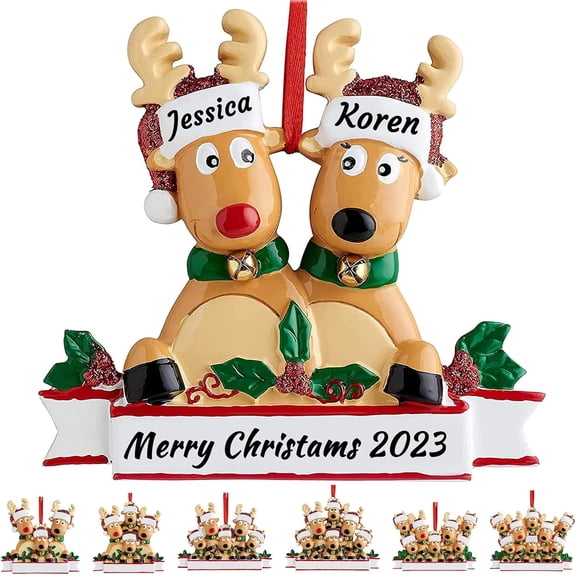 1PC Personalized Deer Christmas Tree Ornament, Cute Name Pendant, Santa Reindeer Christmas Decoration Xmas Gift-Family of 2
