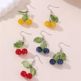 thumbnail image 4 of Acrylic Cute Cherry Dangle Drop Earrings for Women Silver Plated Resin Green Leaf Sweet Lovely Food Fruit Tassel Dangling Earring Lightweight Chic Fish Hook Christmas Xmas Fall Holiday Jewelry, 4 of 10