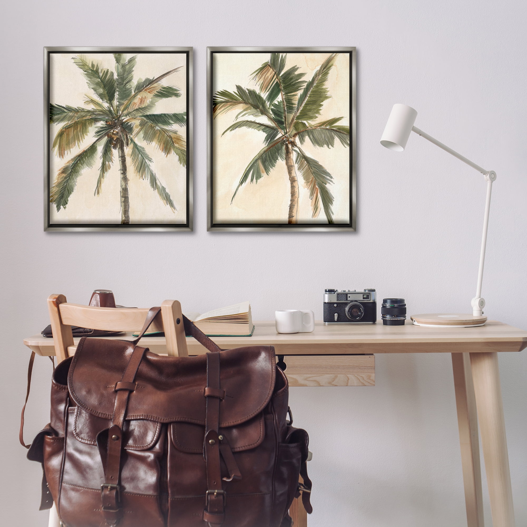 Stupell Industries Majestic Towering Palms Plants & Flowers Painting Gray Floater Framed Canvas Art Print Wall Art, 31 x 25, Set of 2