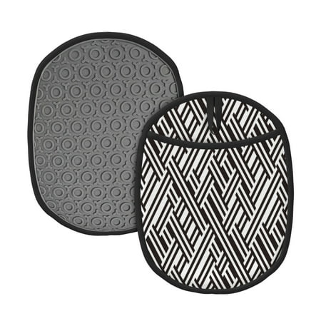

Naloa Black White Stripes Silicone Pot Holders Oven Mitts Heat Resistant Hot Pads Non Slip Pot Holder for Kitchen Baking and Cooking 9.4 x 7.5 Inches