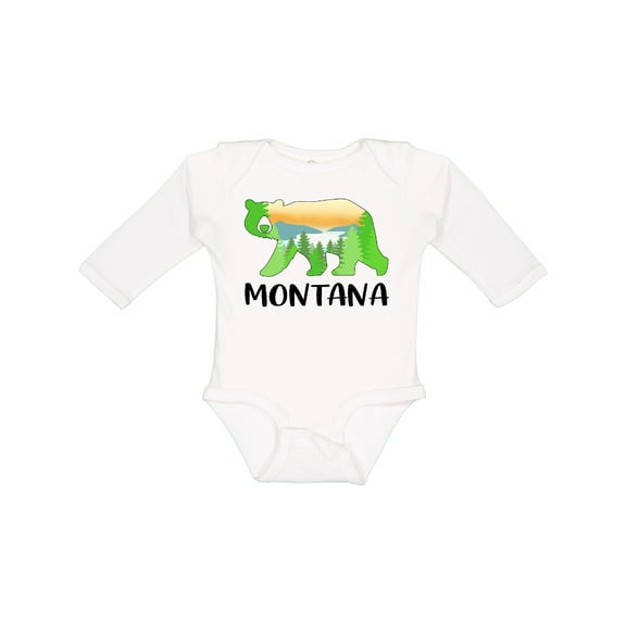 Inktastic Montana Lake and Trees in Bear Silhouette Boys or Girls Long Sleeve Baby Bodysuit