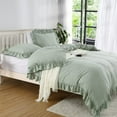 thumbnail image 2 of Yiwa King Size Ruffle Duvet Cover 104" W x 90" L Soft Washed Microfiber Vintage French Country Duvet Cover Set, 3-Pack, Sage Green, 2 of 7