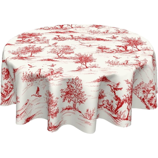 Nappe Campagnarde Française Ronde Vintage Toile Rouge Nappes Cercle Rustique Classique Village Housse de Table Lavable Essuyable Polyester Dessus de Table Vacances pour Salle à Manger Cuisine Pique-Nique Fête Déco 60 Pouces