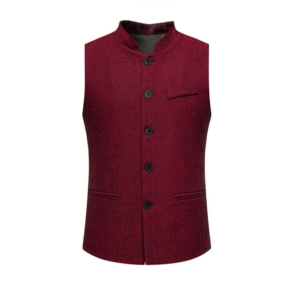 Wrtxtat Men's Formal Suit Vest Lightweight Single Breastred Vest with Pockets Classical Medieval Style Button Waistcoat Business Dress Vest Wine S