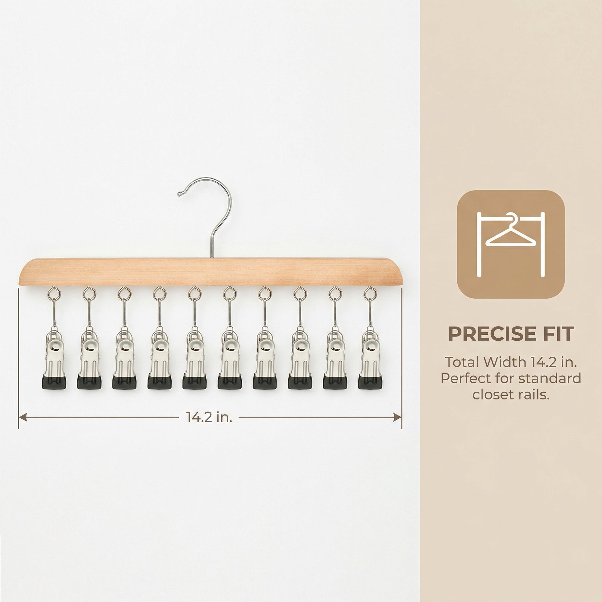 Unique Bargains 2Pcs Wood Minimalist Hangers With 10 Clips Natural