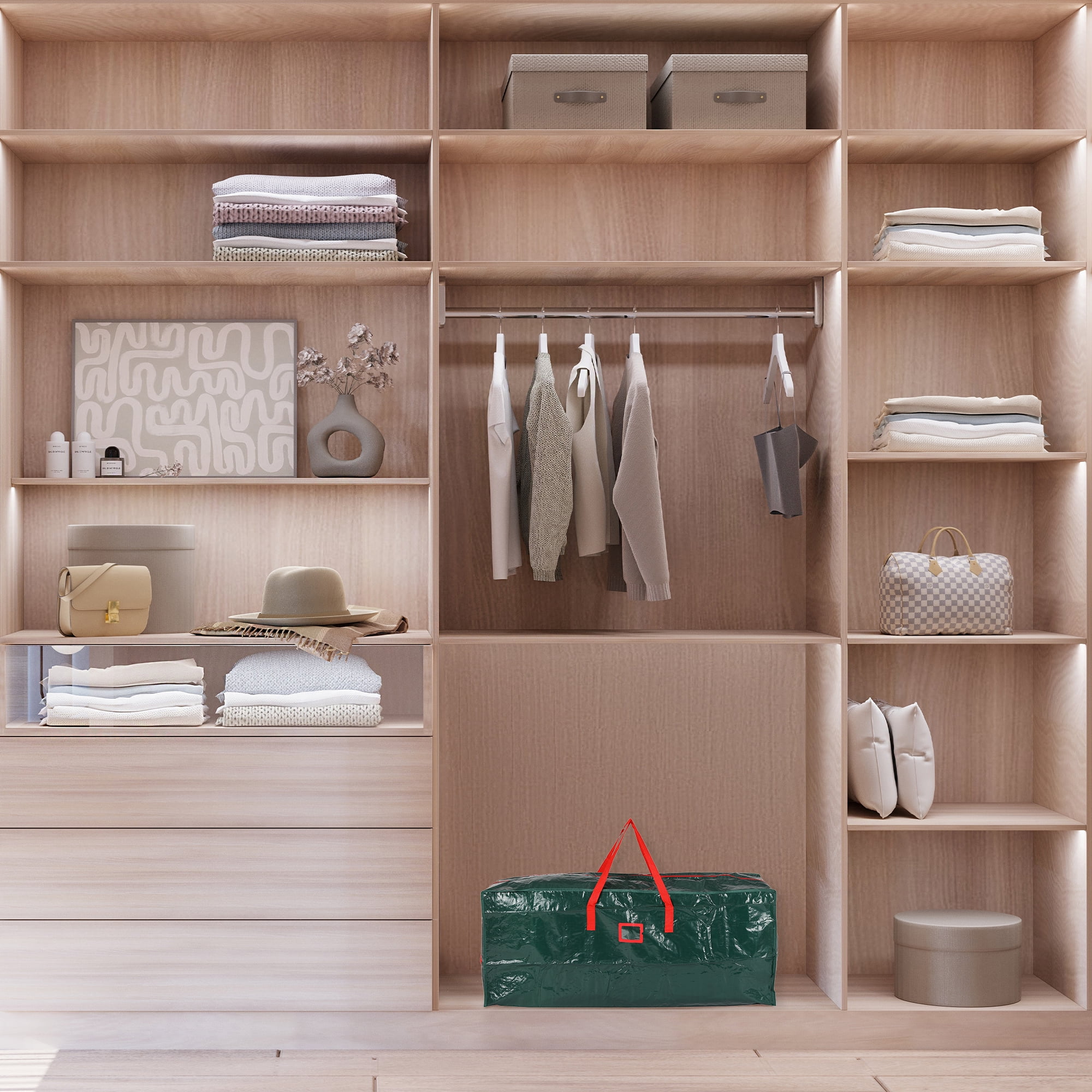 Unique Bargains Foldable Moving Storage Bags for Closet Organizers Green Red 48x19.5x15in