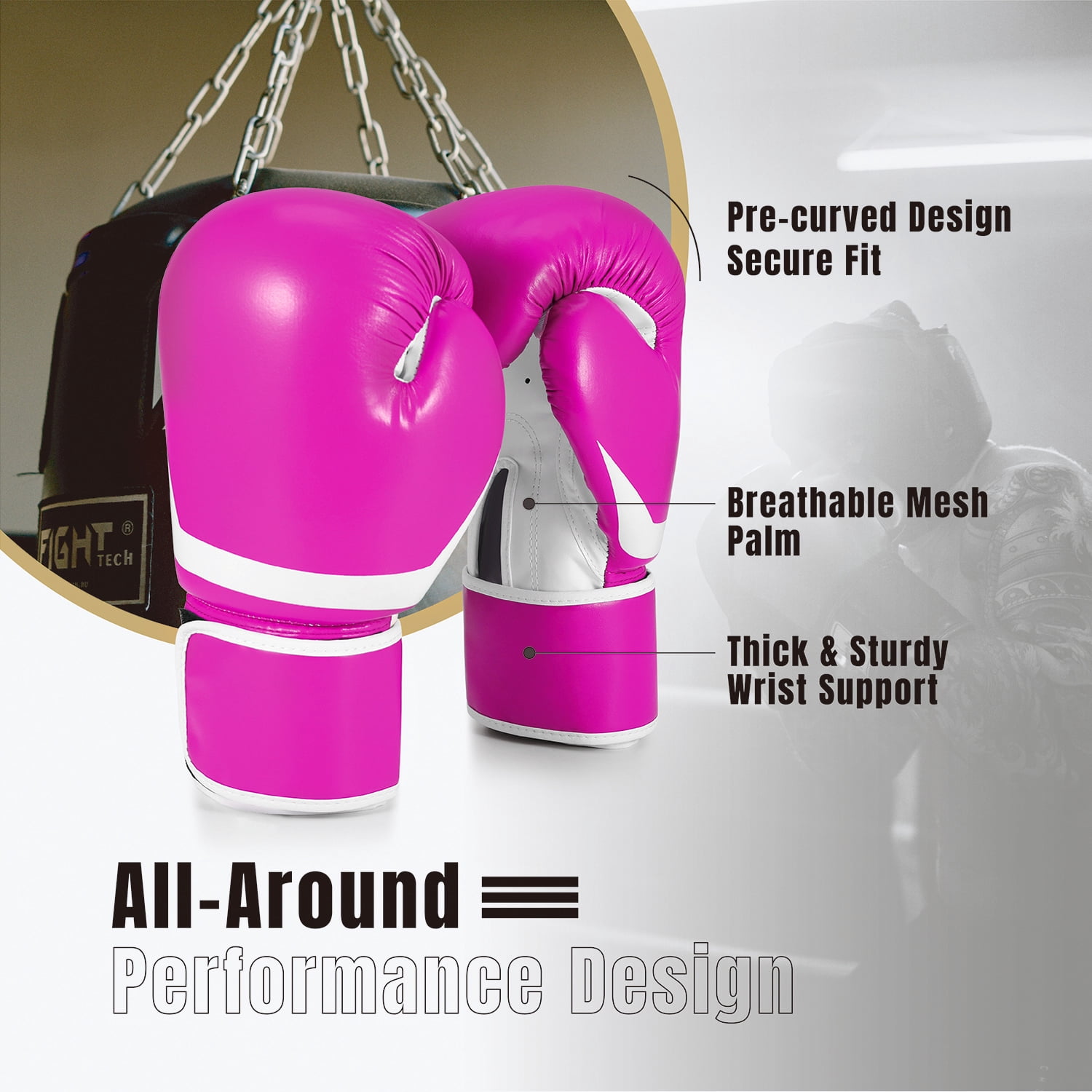 10 oz Boxing Sparring Training Gloves for Men, Youth, and Women, Boxing Gloves Punching Bag Gloves 10 Ounce for KickBoxing, MMA, Muay Thai, Training, Sparing, Bagwork with Wrist Wrap, Pink