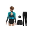 thumbnail image 4 of Runhomal Girls 4Pcs Dance Leotard Set Rhinestone Gymnastics Outfits with Shorts Long Sleeve Figure Skating Leotard Light Blue 8, 4 of 7