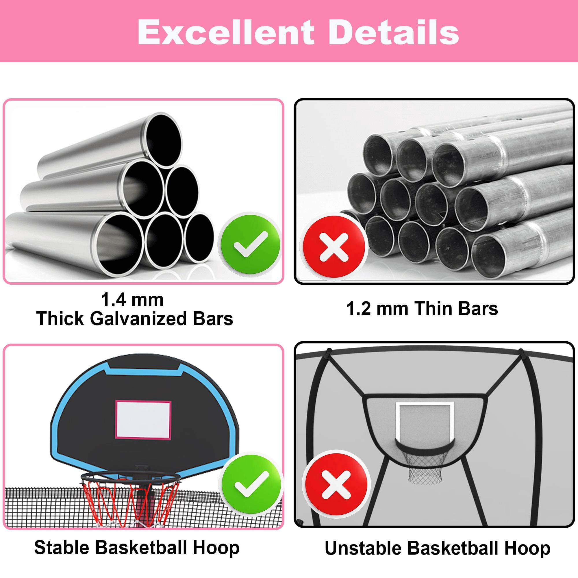 16ft Trampoline for Kids with Basketball Hoop and LED Lights, SEGMART Upgraded Kids Outdoor Trampoline with Enclosure Net and Ladder, Heavy Duty Recreational Trampoline for Indoor Outdoor Backyard