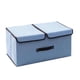 thumbnail image 2 of Caja de almacenamiento de lino y algodón con tapa doble, plegable, de tela, para guardar ropa interior en el dormitorio, de tamaño mediano, color azul, 2 of 12