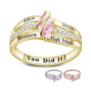 USA PJM Custom Women’s Class Ring Sterling Silver for High School & College Graduation-Gold