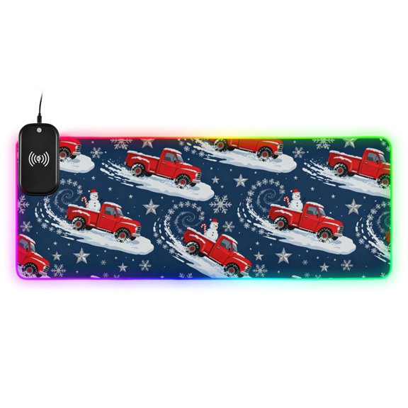 RGB Gaming Mouse Pad 15W Wireless Charging Large Waterproof Desk Mat 13 Light Modes Mousepad 31.5x11.8 Snowman Snowflake Star