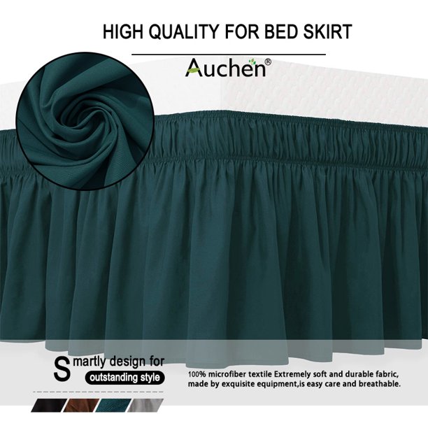 Solid Color Elegant Pleated Bed Skirt AUCHEN Elastic Dust Ruffle,Modern