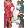 thumbnail image 6 of Ladies Spring Summer Sexy Straps Dress Women Green Off Shoulder Ruffles Casual Beach Dresses Female Floral Print Dress, 6 of 6