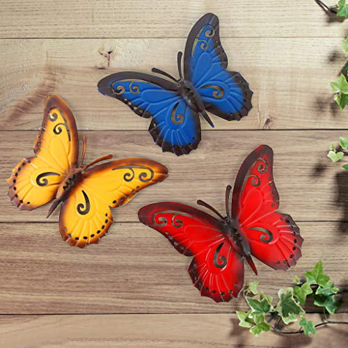 Butterfly Trio Metal Inside/Outside Wall Art IN HAND 3D Decor Porch Fence 