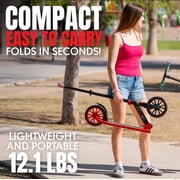 Folding Commuter Kick Scooter for Adults and Teens – Adjustable Handlebar – Big 200mm Wheels – Lightweight Durable Frame – Madd Gear Red Kruzer 200