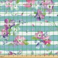 thumbnail image 2 of Ambesonne Spring Fabric by the Yard Upholstery, Flowers Botanical Lines Art, 2 Yards, Pale Blue Grey and Soft Pink, 2 of 5