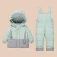 thumbnail image 2 of Kids Winter Snowsuit Coat Boys Girls Fashion Solid Color Down Jackets Keep Thickening Warm Outdoor Coat Jumpsuit Set, 2 of 5