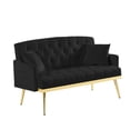 thumbnail image 6 of 56" Velvet Loveseat Sofa, Small Loveseat with Tufted Design, Traditional Sofa with Metal Legs for Living Room, Black, 6 of 9