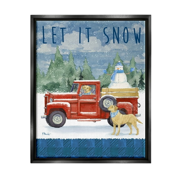 Stupell Industries Let It Snow Winter Dogs Graphic Art Jet Black Floating Framed Canvas Print Wall Art, Design by Paul Brent
