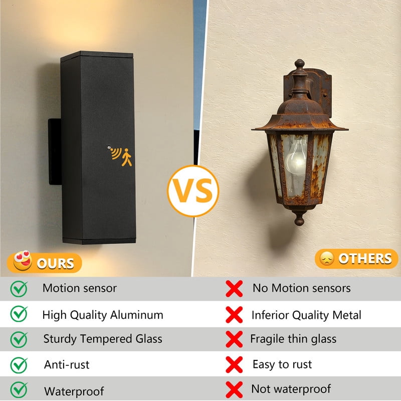 TICOZE Dusk to Dawn Modern Outdoor Wall Light Fixture, 2-Pack Black Square Exterior Lighting with Sensor, IP65 Waterproof Sconce Lights for Porch Patio Garage Front Door
