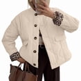 thumbnail image 2 of Female Quilted Jacket Button Down Fall Winter Coats Puffer Padded with Pockets Cream White L, 2 of 9