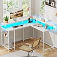 thumbnail image 6 of Gaming Desk with LED Light, L Shaped Computer Desk with Outlets, Corner Office Desk, L Desk, Monitor Stand, Hooks and Shelves in White, 6 of 7