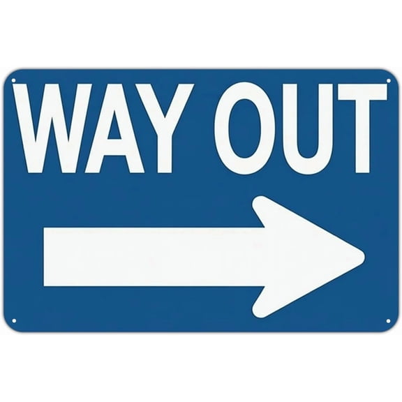 Blue Way Out Arrow Metal Sign, Exit Sign Aluminum Metal Signs for Garden, Yard, Porch, Home Bedroom, Kitchen Decor 8 X 12 inch, Weather Resistant, Waterproof, Durable Ink, Easy to Mount