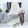 thumbnail image 4 of Motorcycle Soft Flannel Fleece Blanket, Illustration of Sport Bike by River on Modern Cityscape Background with Skyline, Cozy Plush for Indoor and Outdoor Use, 50" x 60", Pink Black, by Ambesonne, 4 of 5