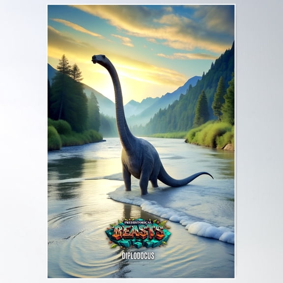 Diplodocus 01 - Dinosaurs Prehistoric Beasts Poster Wall Art, Modern Wall Decor For Living Room Bedroom, 8x12 UNFRAMED