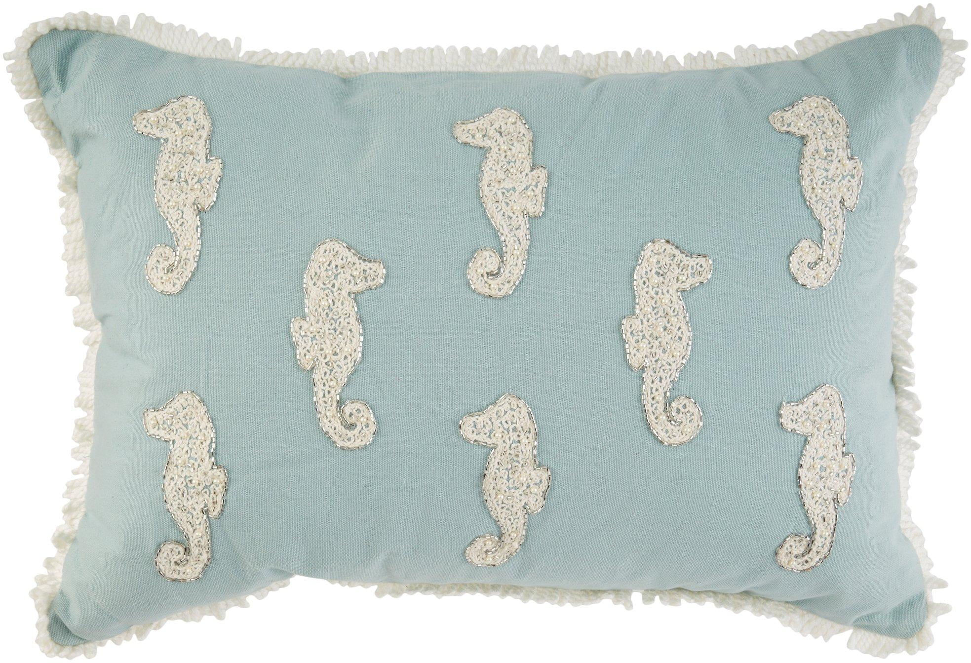 18 X 18 LR Home Seahorse Fringe Coastal Throw Pillow Area Rug Blue/Cream