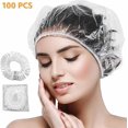 thumbnail image 1 of Disposable Shower Caps Clear Plastic Elastic Bath Cap Waterproof Hair Caps, 1 of 5