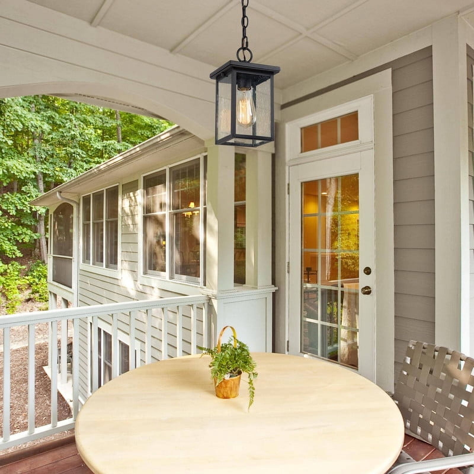LNC 1-Light Matte Black and Seeded Glass Modern/Contemporary Seeded Glass Square LED Mini /Outdoor Pendant Light