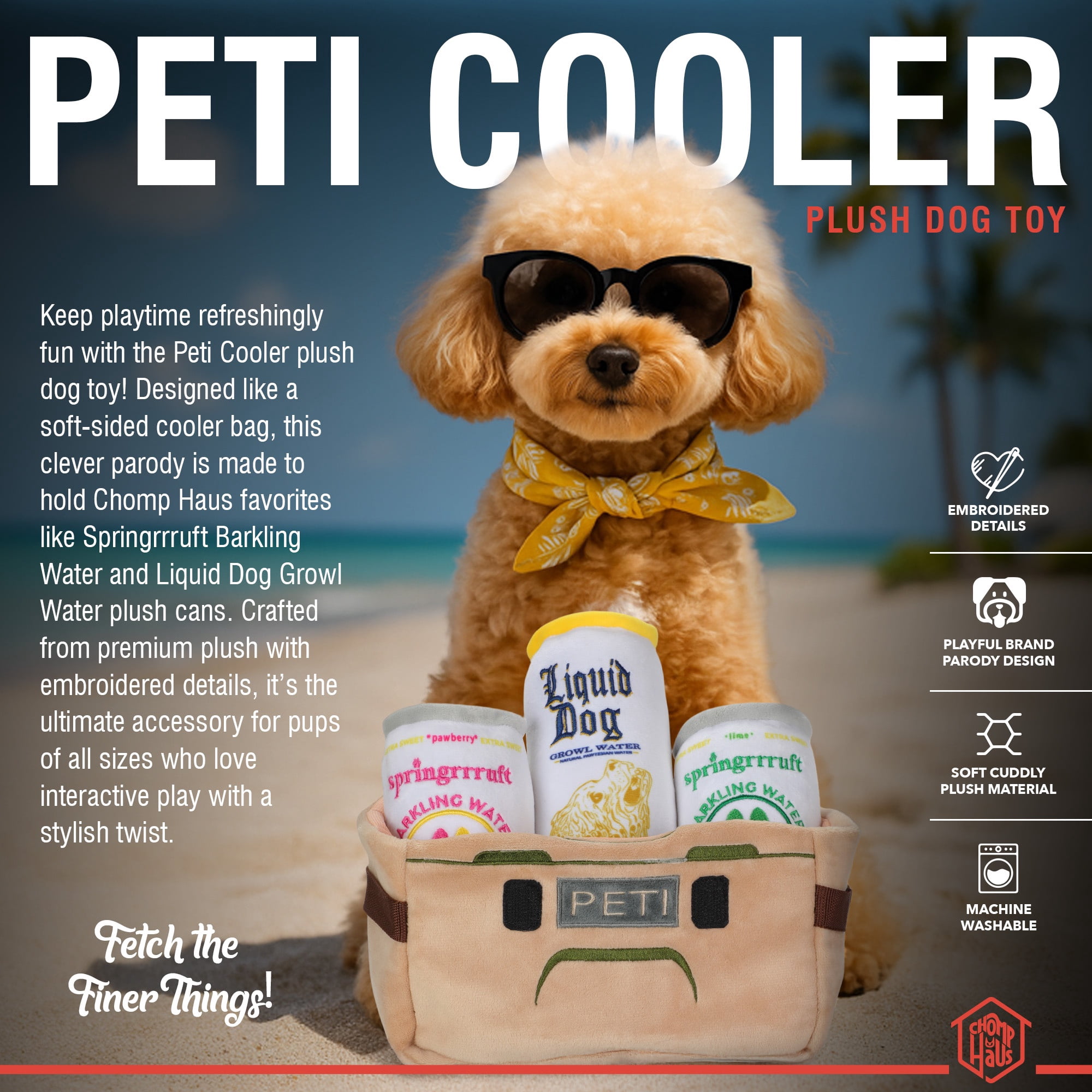 Chomp Haus Peti Cooler – Luxurious Plush Dog Toy Cooler with Premium Fabric, Embroidered Details, Holds Chomp Haus Plush Can Toys, Designer-Inspired Gift for Dogs of All Sizes & Dog Lovers