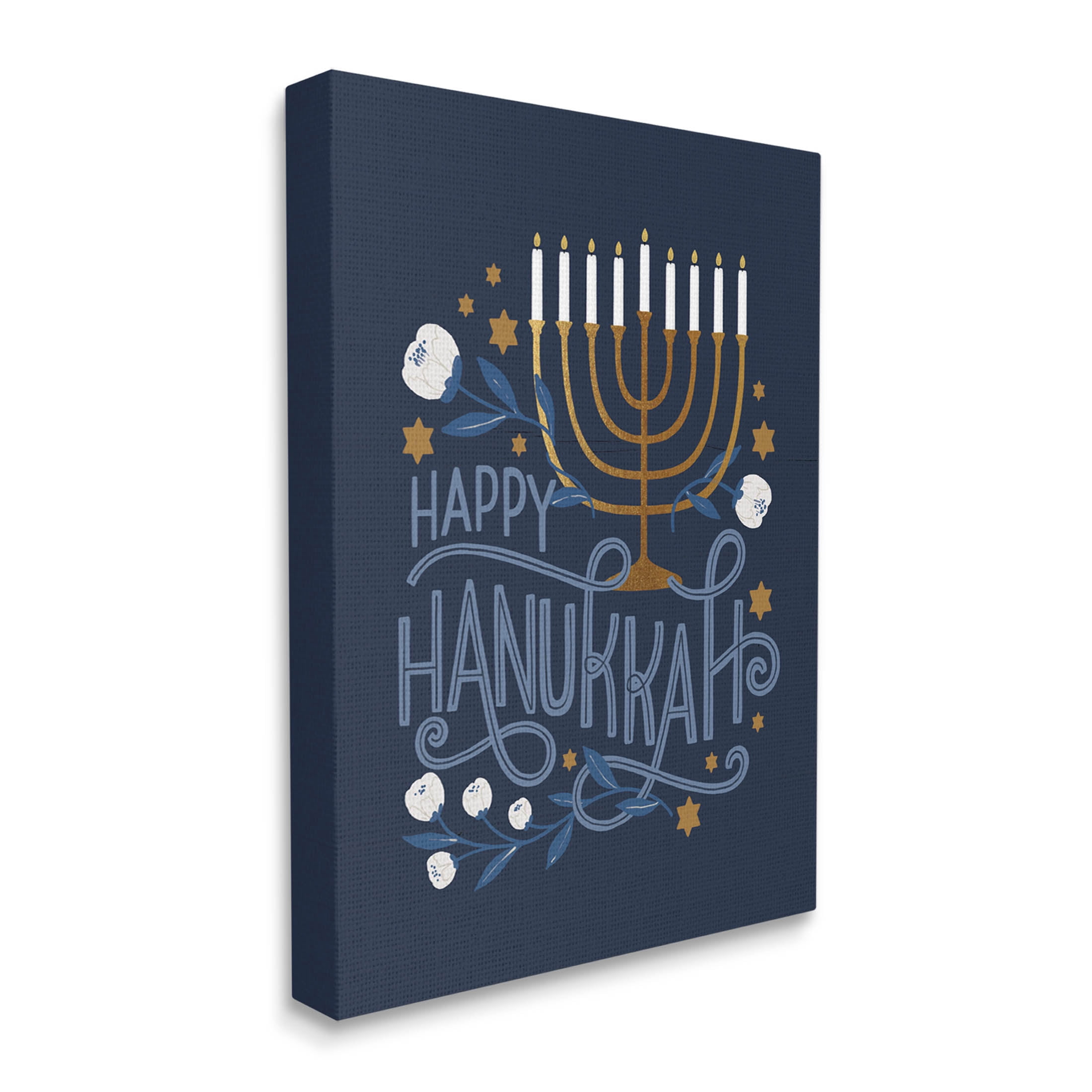 Happy Hanukkah Traditional Menorah Symbols Holiday Graphic Art Gallery Wrapped Canvas Print Wall Art