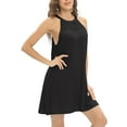 thumbnail image 3 of WBQ Women's Summer Solid Color Sleeveless Halter Neck Beach Party Dress Black S-3XL, 3 of 9