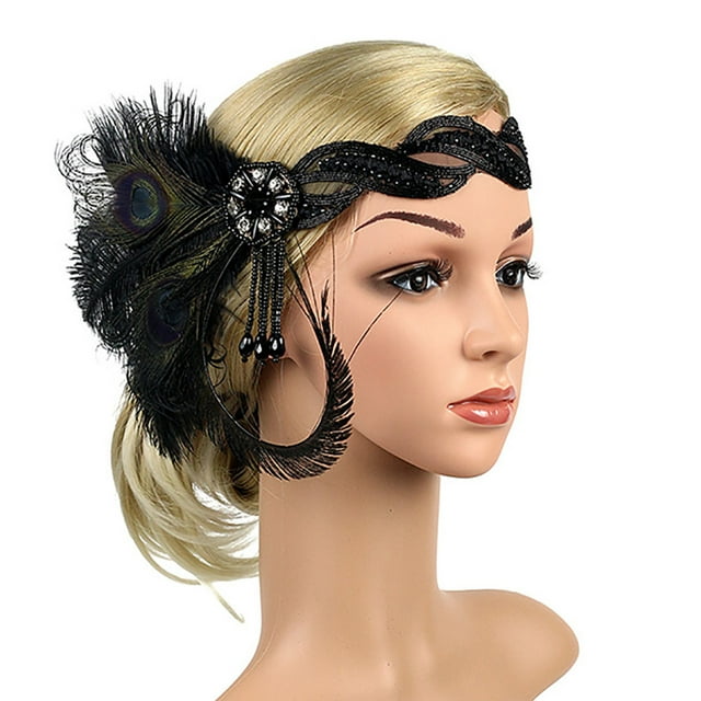 Casque Femme Vintage Pompon Fausse Plume Partie Bandeau Rabatteur Bandeau