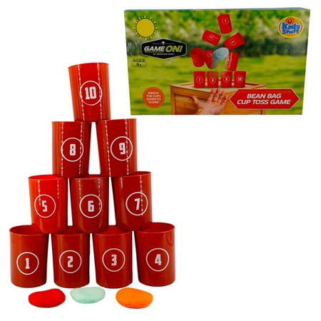 Game On! BeanBag Cup Toss Game (10 Cups, 3 Beanbags)- Adult / Kids, Birthday, Carnival Games, Backyard (Best Carnival Games For Adults)