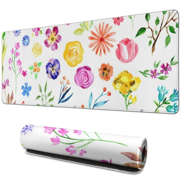 Tapis de Souris de Jeu Mignon Anime - Grand Tapis de Bureau à Fleurs Magnifiques, Tapis de Clavier d'Ordinateur Portable TG avec Bords Cousus - Grand Tapis de Souris Idéal pour la Décoration de Bureau et les Accessoires de Bureau pour Femmes - 31,5x11,8 Pouces