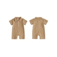 thumbnail image 2 of BemeyourBBs Newborn Baby Boy Girl Summer Clothes One Piece Outfit Romper Jacquard Textured Button Collared Short Sleeve Infant Jumpsuit with Chest Pocket, 2 of 9