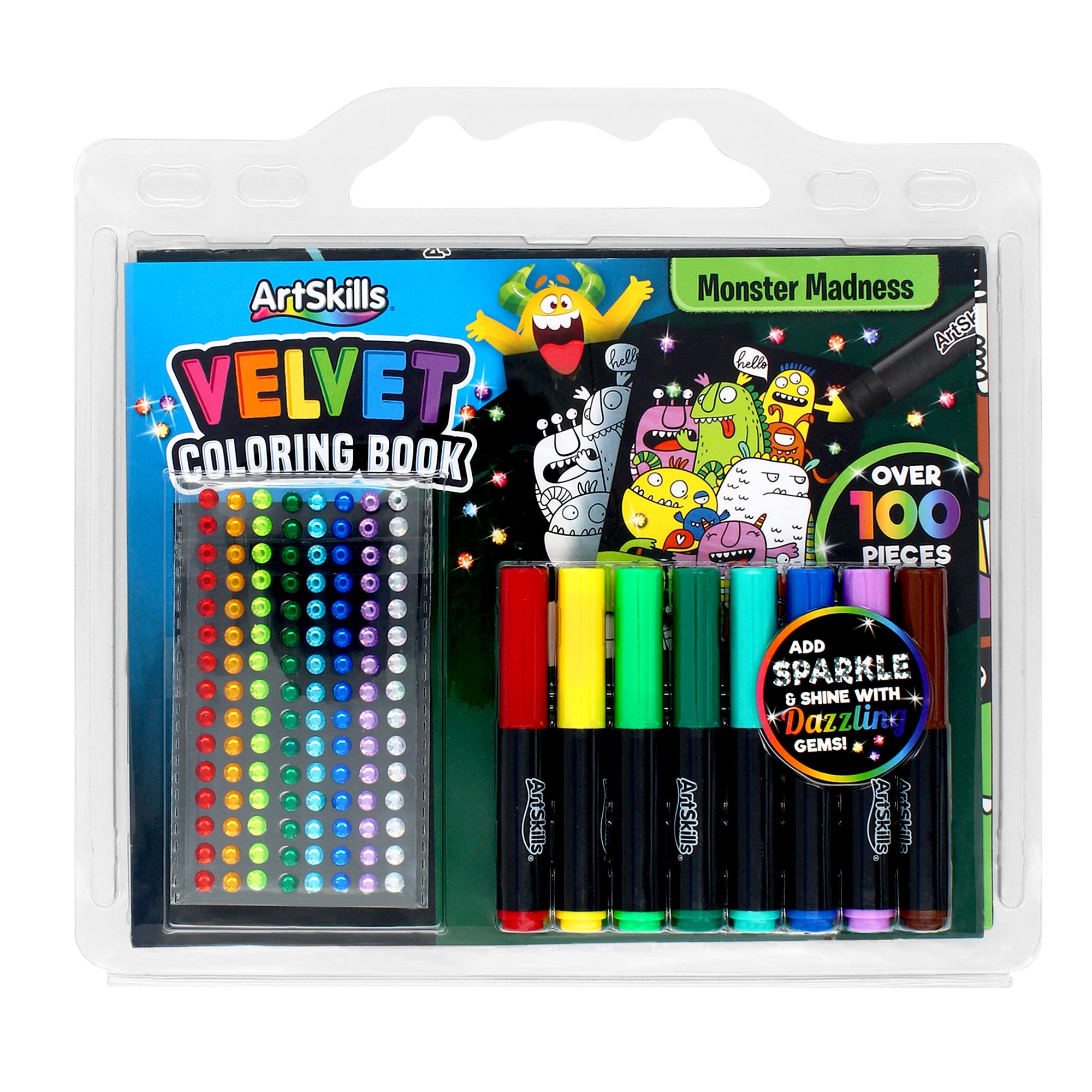 ArtSkills Velvet Coloring Book for Kids with Gem Stickers, Monster