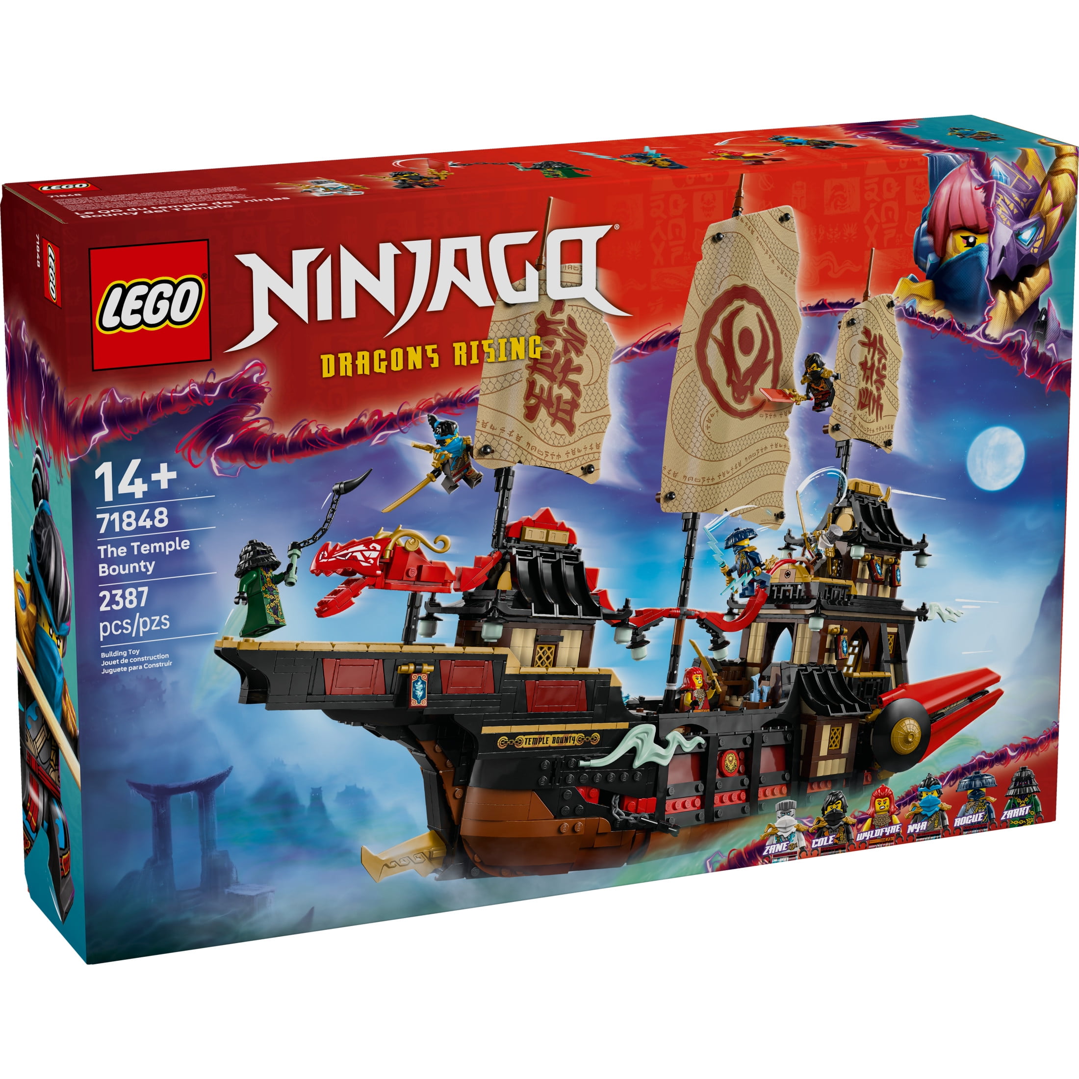 LEGO NINJAGO The Temple Bounty Building Toy - Multi-Level Boat W/6 Ninja Toy Minifigures for Kids, Ages 14+ - Model Building Kit with Display Stand - Dragons Rising Gift for Teen Boys & Girls - 71848