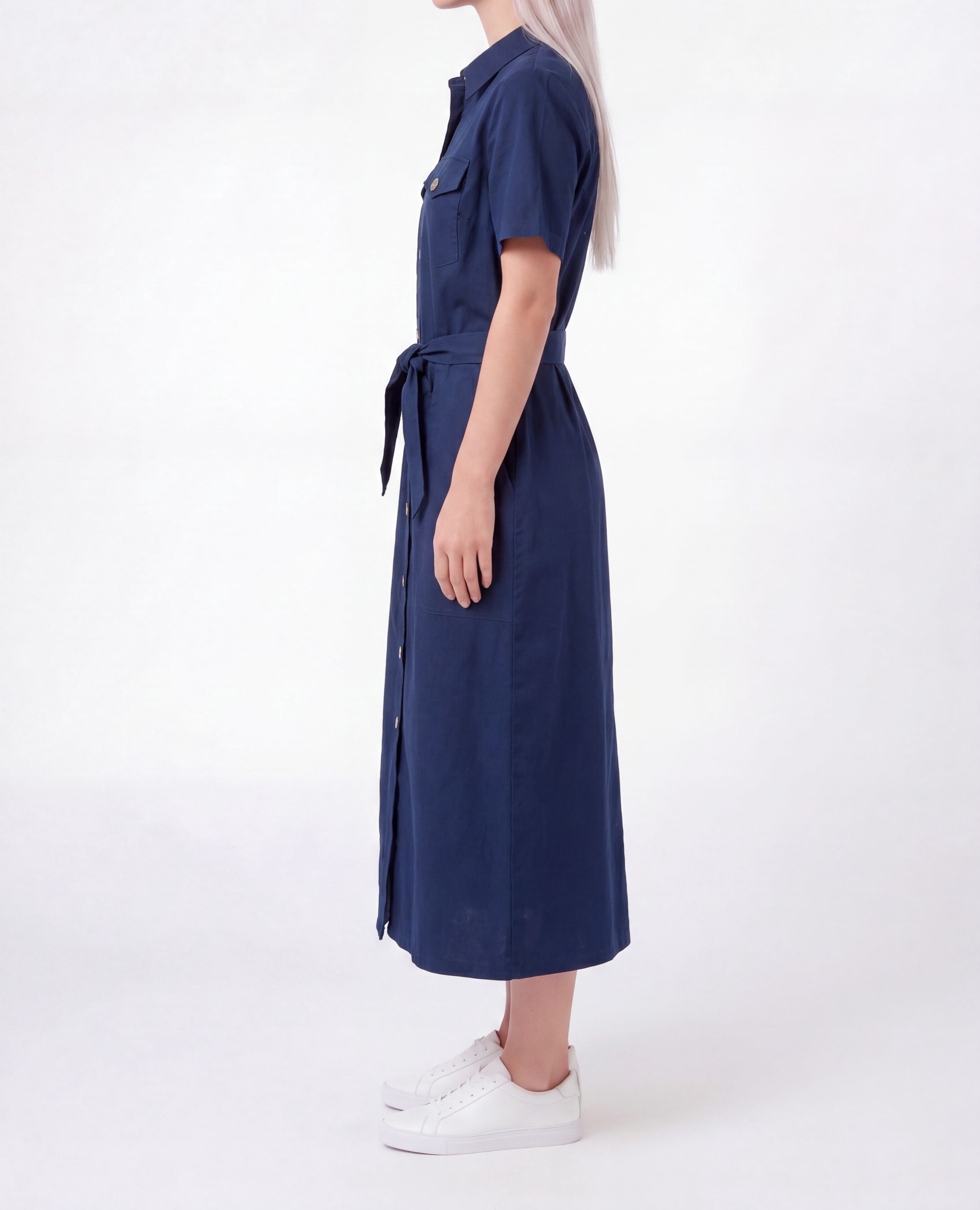 Millenium Women's Printed Short Sleeve 4 Pocket Belted Midi Dress