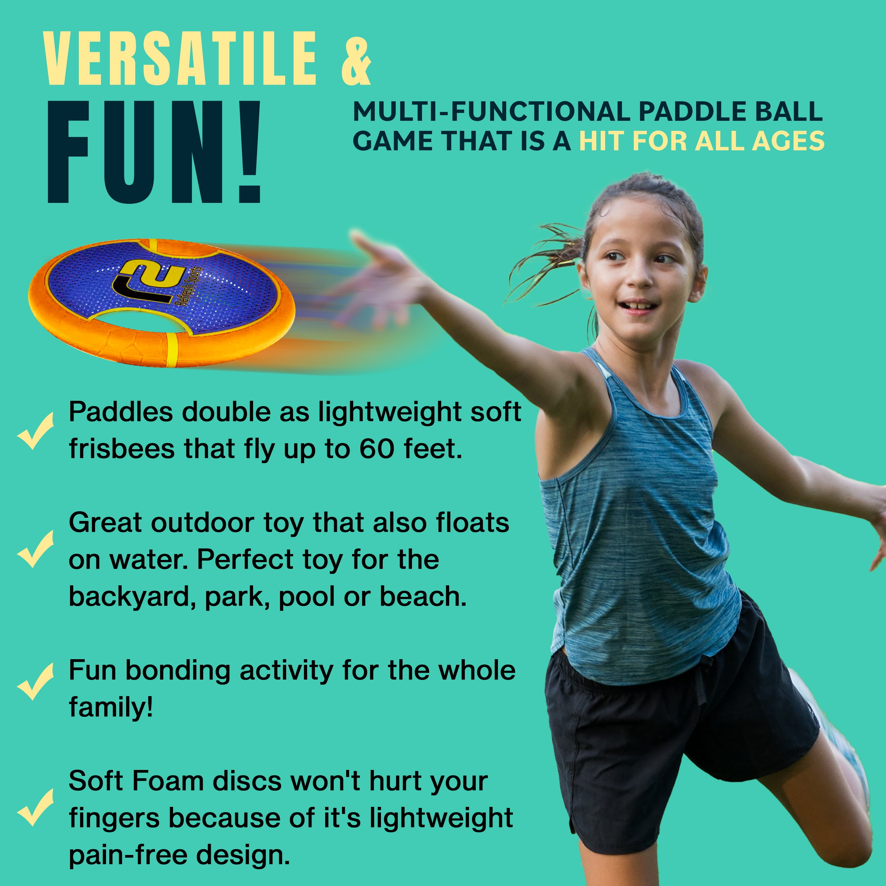 Bouncy Paddle & Stringy Ball Game - Orange & Blue - Refresh Sports