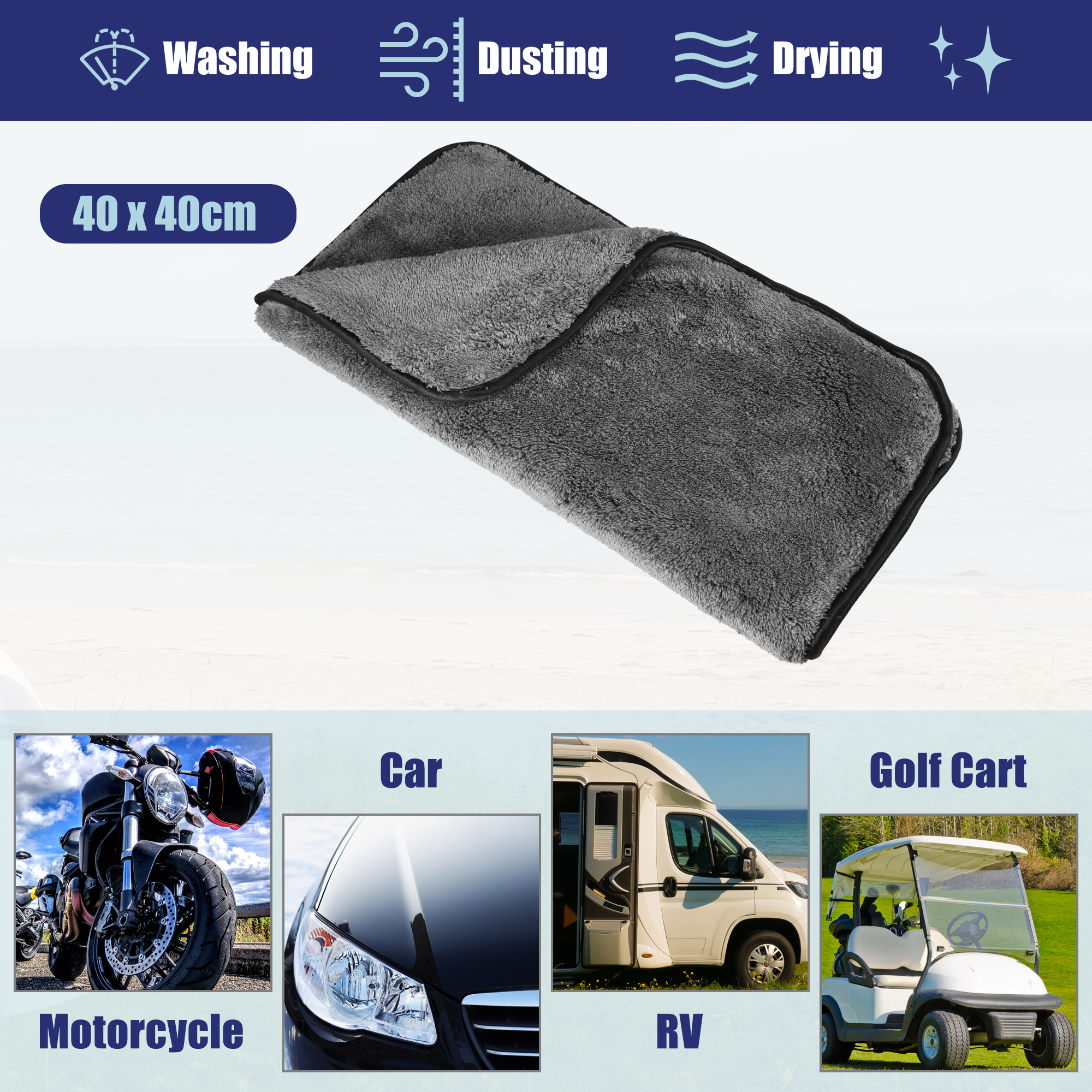 Unique Bargains 3pcs 40 x 40cm 400GSM Microfiber Car Cleaning Towels Drying  Washing Cloth Gray