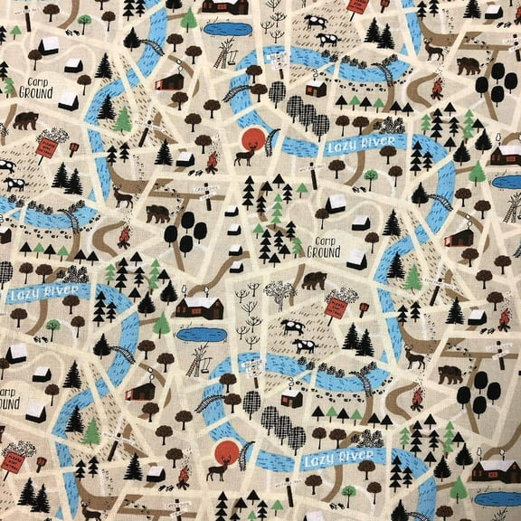Timeless Treasures Lazy River Map 100% Cotton Fabric sold by the yard
