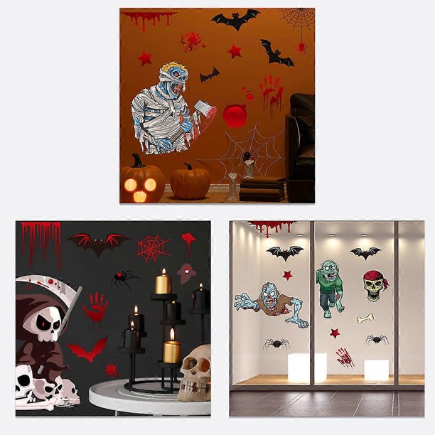 New Halloween Window Stickers, Large Scary Demons Stickers for Halloween Party Decoration, Bloody Hands and Feet DIY Stickers for Glass Family School(